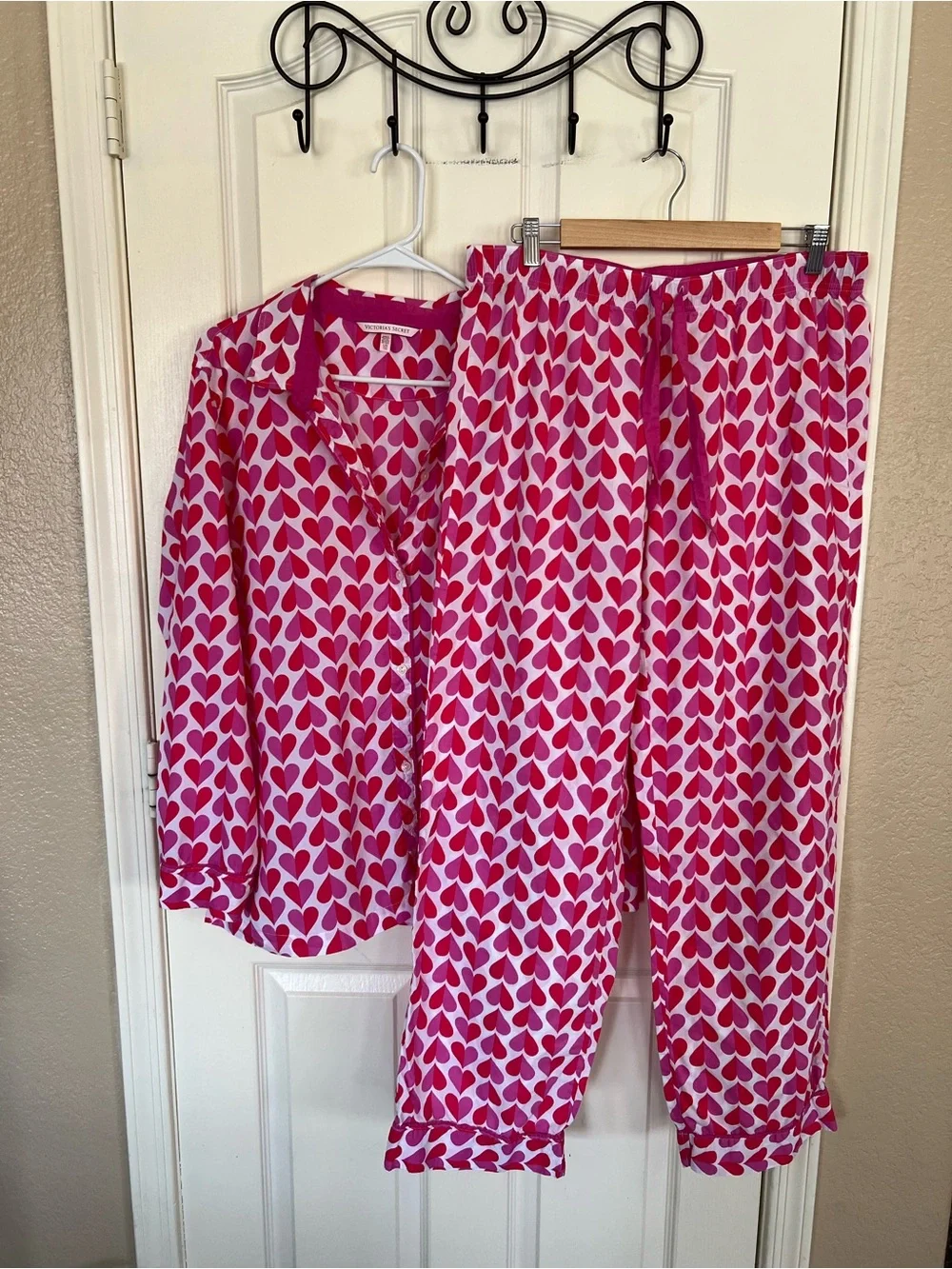 Victoria’s Secret Pajama Set L Heart Print Cotton Modal Pink